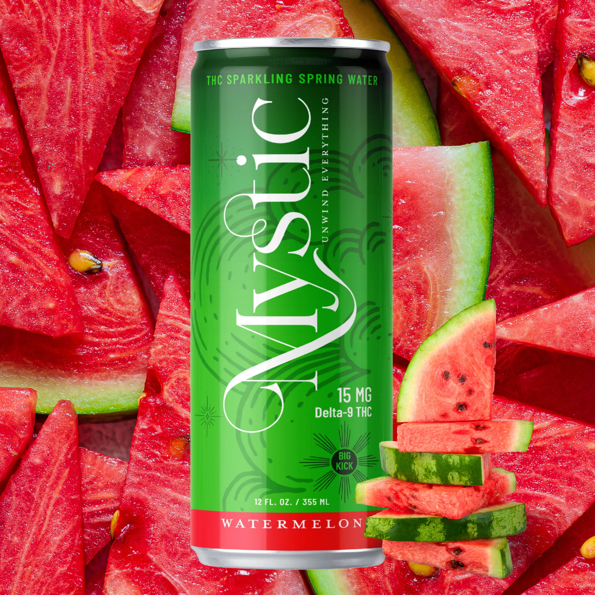 Big Kick Watermelon 15mg Delta-9 THC seltzer, close-up